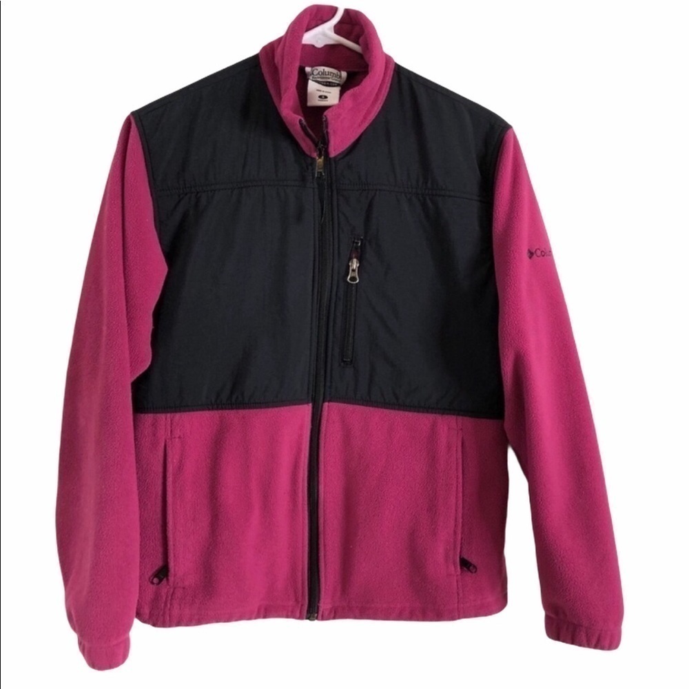 Columbia Womens Fleece Full Zip Windbreaker Pink Black Small Jacket